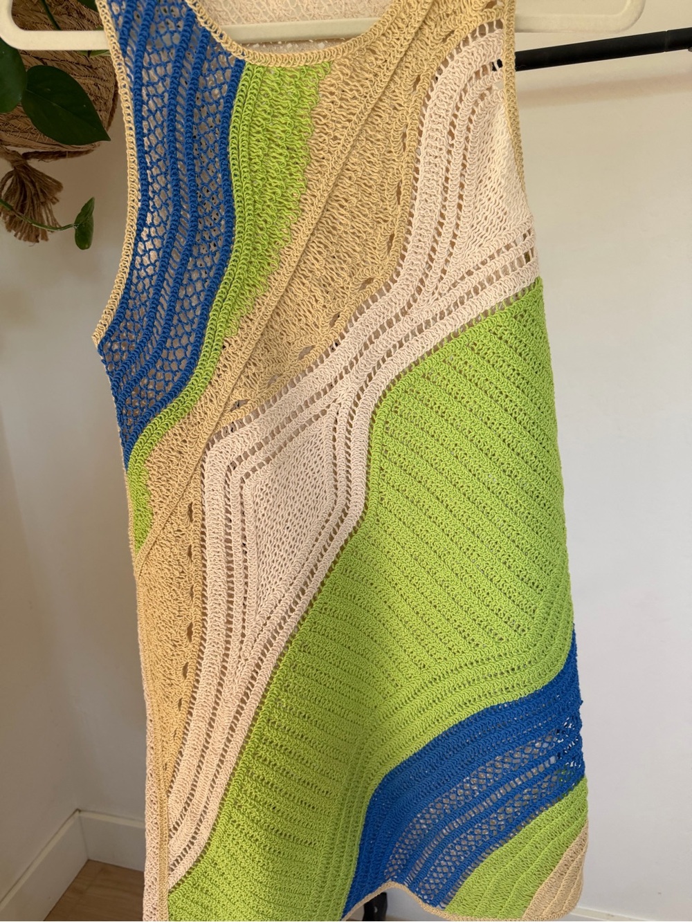 Zara Blue, Green & Cream Knit Wave-Panel Mini Dress - Picture 2 of 3